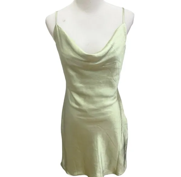 NWT Nasty Gal Green Mini Satin Slip Dress Cowl Neck 4 6 Party - Image 4