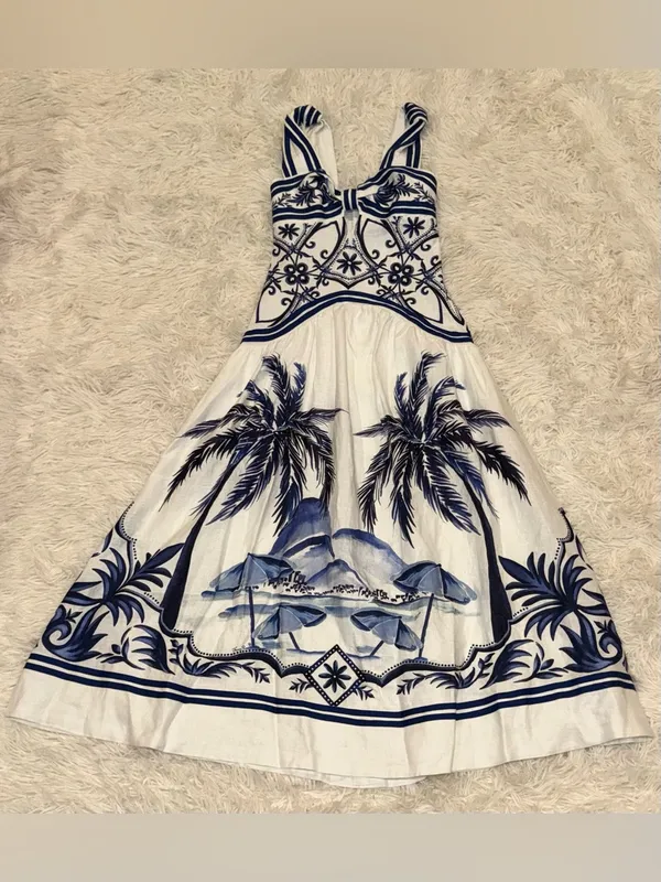 NEW Farm Rio Wonderful City Tropical Print Off White Maxi Dress sz XXS - Image 4