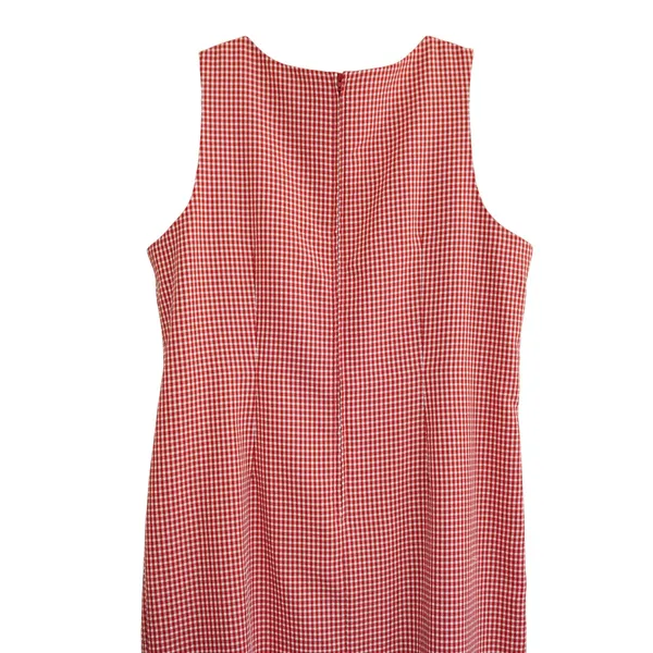 Vintage Women's Red Gingham Plaid Sleeveless Shift Dress Cottagecore Retro Shift - Image 6
