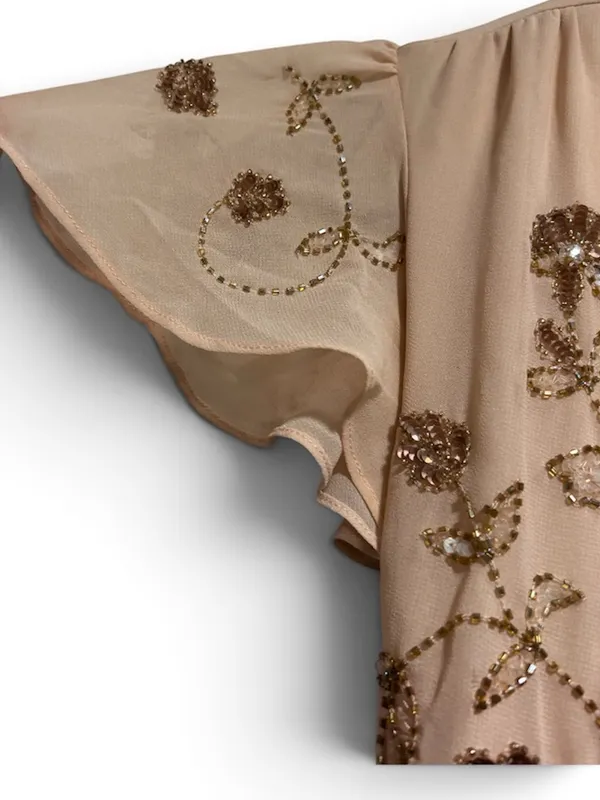 BHLDN Anthropologie Plymouth Floral Beaded Blush Maxi Wrap Dress | Size 4 - Image 5