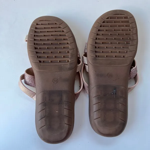 Patrizia Y2K Glitter Sandals Womens Sz 6.5 Rose Gold Boho Resort Euro Summer - Image 9