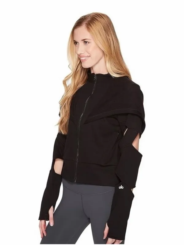 ALO Yoga‎ Small Mix Jacket Zip Up Cut Out Long Sleeve Fleece Hooded Casual Black - Image 15