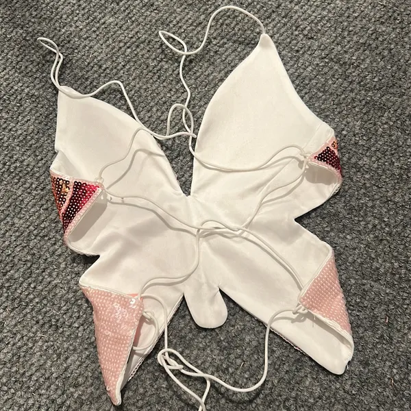Non Signe Pink‎ Sequenced Butterfly Tie Up Top Pink Size XS - Image 4