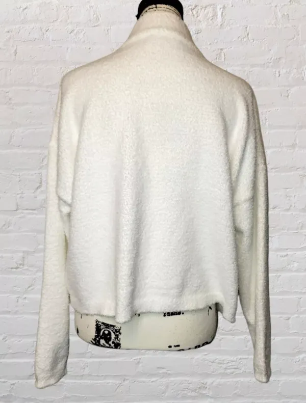 Nordstrom RDI LG Womens White Cropped Quarter Zip Pullover Teddy Sweatshirt NWOT - Image 3