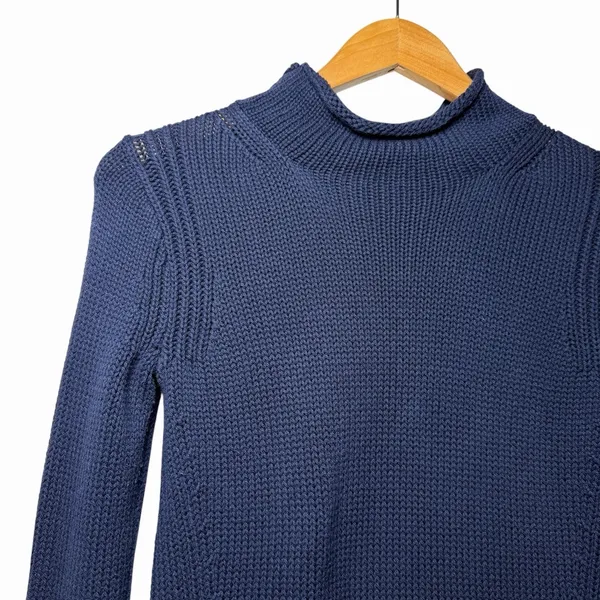 J.Crew Women's Oarsman Navy Roll Neck Sweater XXS Preppy Fisherman Knit‎ Cozy - Image 5