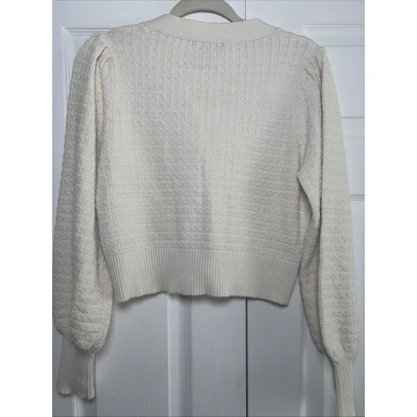 Truth by Republic Puff Sleeve Cardigan Womens‎ Size M Cream Knit Sweater Classic - Image 5