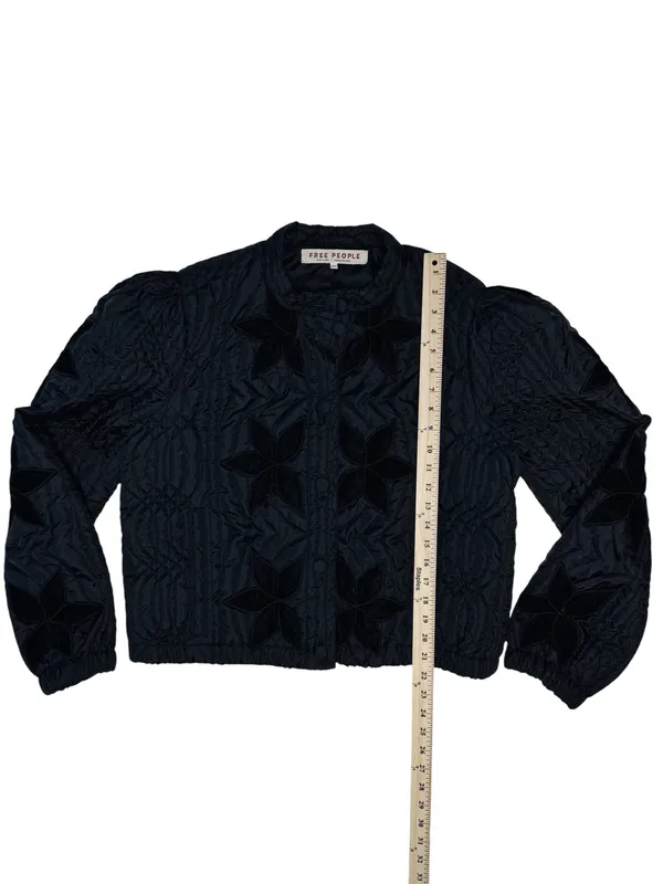 Free People Quinn Quilted Jacket with Velvet Floral Detail in Black - Image 8