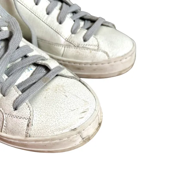 P448 John Pearl Silver Glitter Leather Low Top Sneakers Size 38 / US 7.5 - Image 15