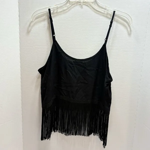 Earthbound Trading Co. Boho-Style Embroidered Fringe Tank Top Large Cropped - Image 3