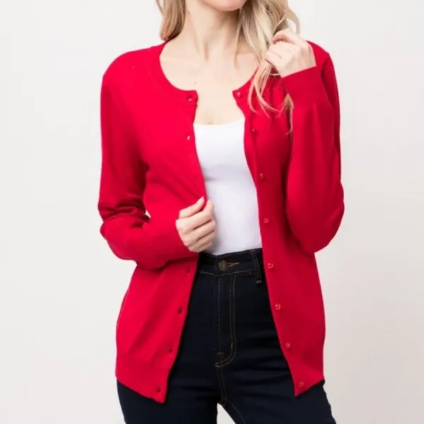 NWT CIELO JEANS USA Tomato Girl Red Large Crew-Neck button down sweater cardigan - Image 4