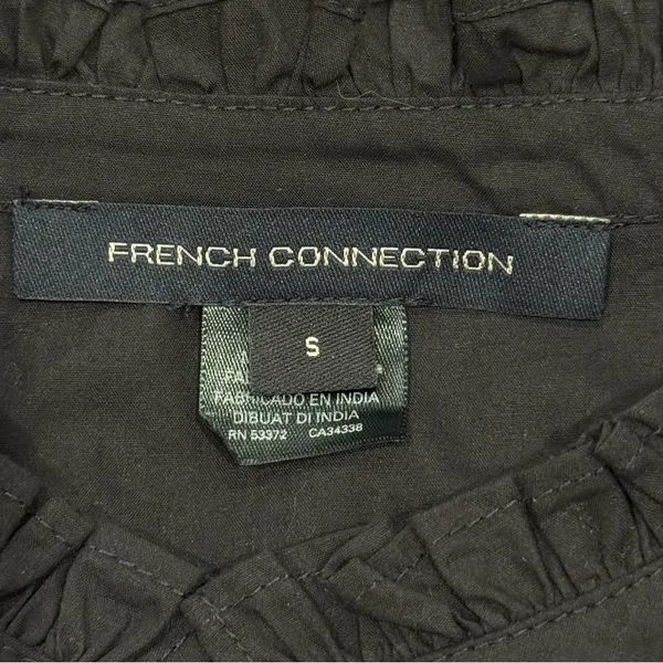 French Connection Poplin Mini Dress Puff Sleeve Black Small Preppy Coastal Chic - Image 10