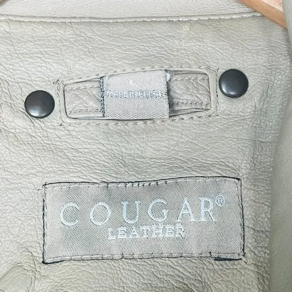 Vintage Y2K Cougar Leather Taupe Beige Oversized Long Jacket Coat Womens L - Image 14