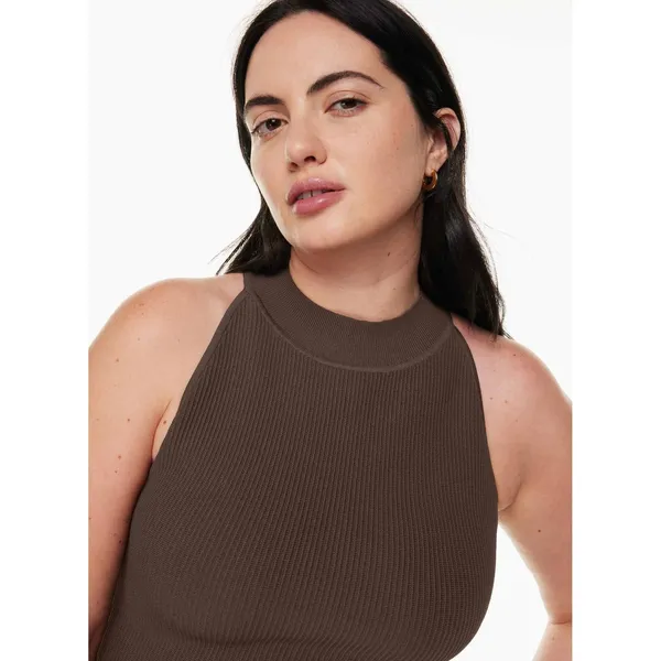 Aritzia Babaton Sculpt Knit Halter Mini Dress Coffee Bean Brown Ribbed S NWT‎ - Image 2