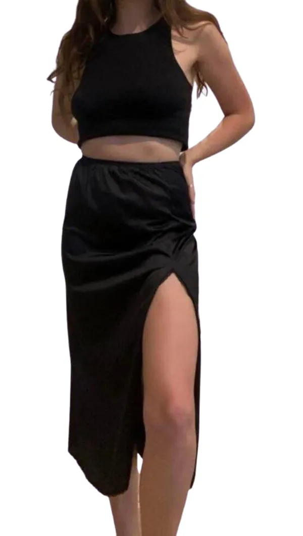 Vintage 90s Black Slip with High Slit 🔥 - Image 3