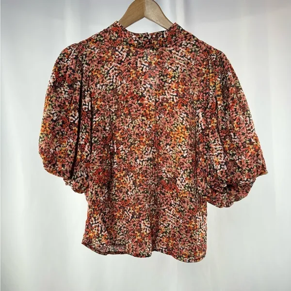 NWT Minkpink Gabae High Neck Floral Blouse‎ in Red Multi Size Small - Image 4