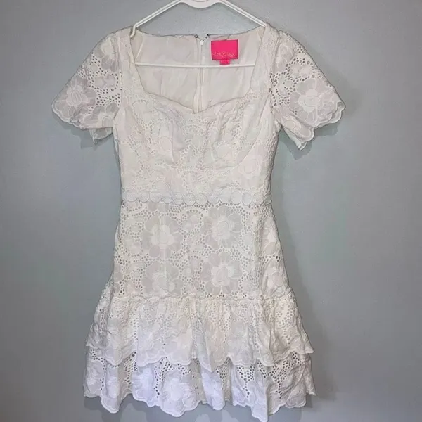 Lilly Pulitzer Bonnie Dress Resort White Jumbo Bonquet Eyelet Sz 2 Bridal #500 - Image 5