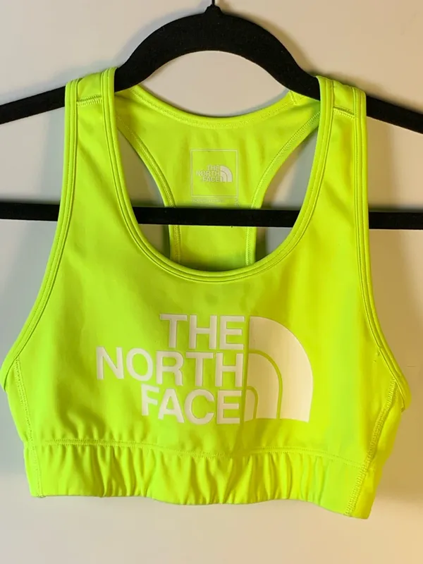 The North Face Womens Sports Bra S Neon Yellow Racerback Logo Athletic Gym - Image 2