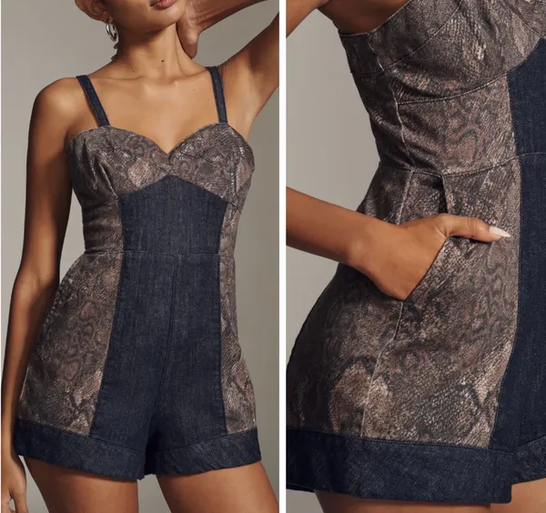 Anthropologie Pilcro Snake Print Denim Romper/Playsuit, Size 8 - Image 2