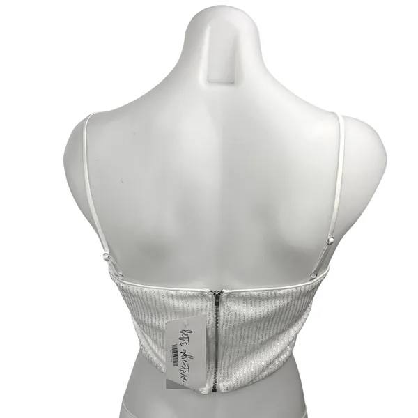 NEW 12th Tribe White Soiree Sequin Sparkly Shimmer Camisole Crop Tank Top Size S - Image 3