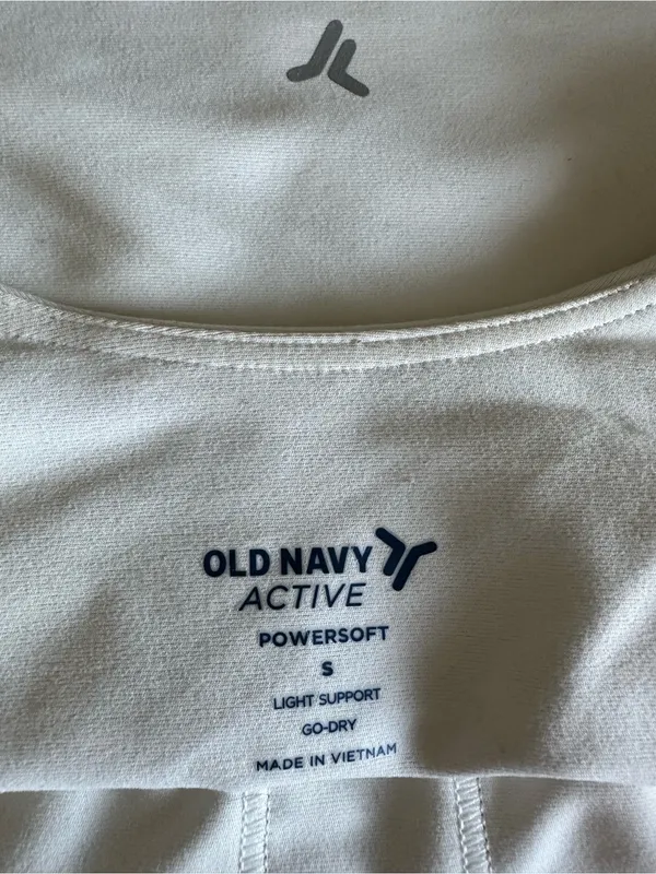 Old Navy Active PowerSoft Crop Tank Sports Bra White Light Support Go-Dry S - Image 10