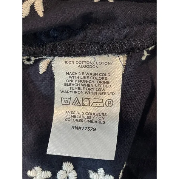 Ann Taylor Factory Navy Blue Embroidered 100% Cotton Button‑Up Top Size L - Image 6