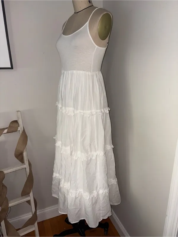 Anthropologie White Tiered Cotton Cottagecore Midi Dress Size Small - Image 8