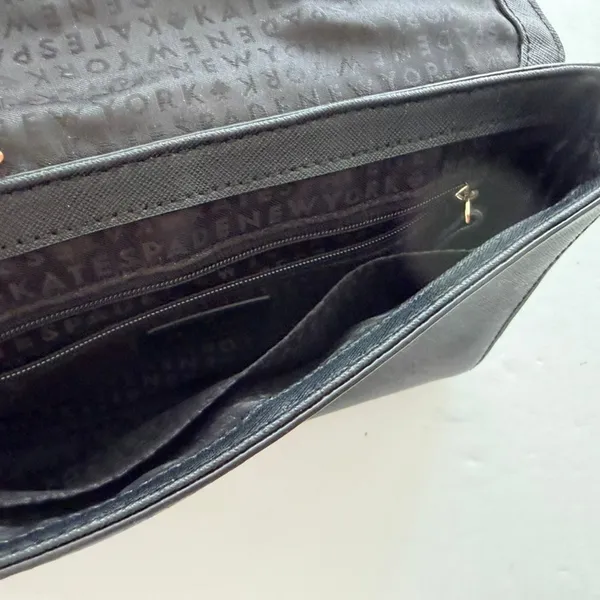 Kate Spade Laurel Way Greer Crossbody Purse Black Leather Chain Large Clutch - Image 7