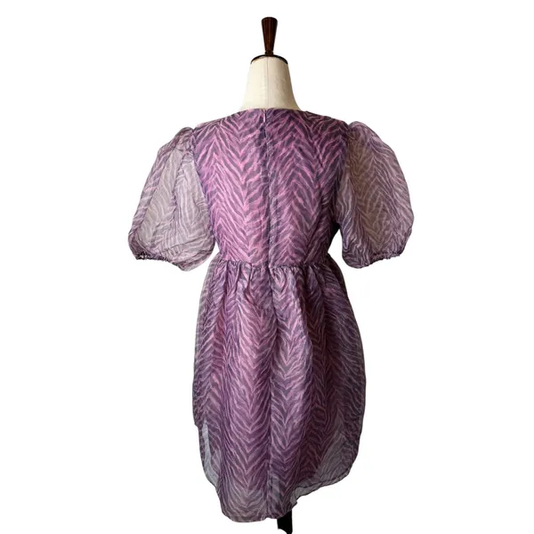 Endless‎ Rose Ella Organza Babydoll Mini Dress Women Medium Purple Zebra Print - Image 3