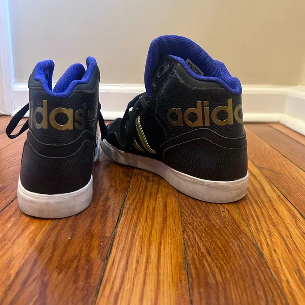 adidas Purple & Black High-Top Sneakers with Gold Stripes - Image 8
