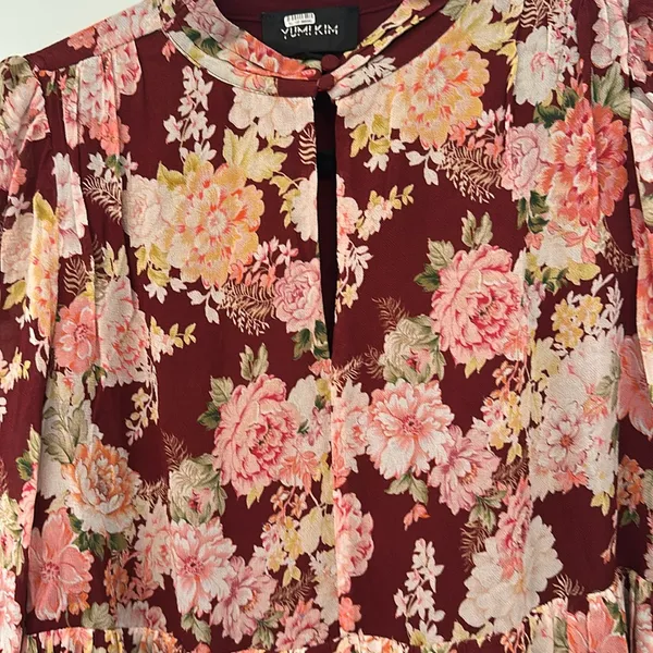 Yumi Kim Burgundy‎ Floral Long Sleeve Dress size S NWOT - Image 3