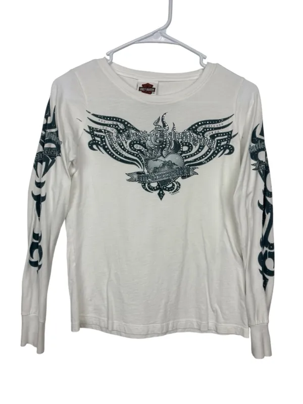 HARLEY-DAVIDSON Fargo ND Long Sleeve Graphic Tee White Women’s S - Image 3