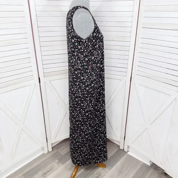 Vintage 90s Y2K Kathie Lee Floral Sleeveless Shift Maxi Dress Black Pink Medium - Image 3