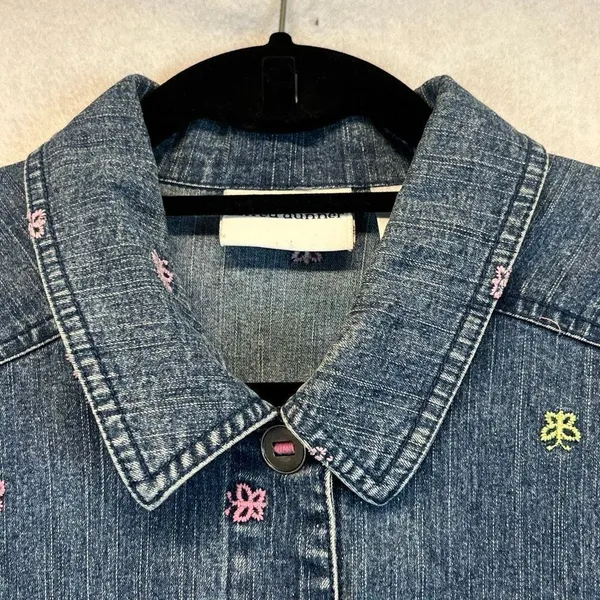 Vintage ALFRED DUNNER Denim Jacket Size 12 Blue 80s Embroidered‎ Butterfly Cute! - Image 4