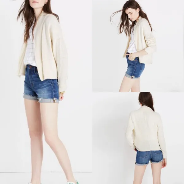 Madewell Shawl Collar Crop Cardigan‎ Sweater Marshmallow Medium Open Cotton - Image 2