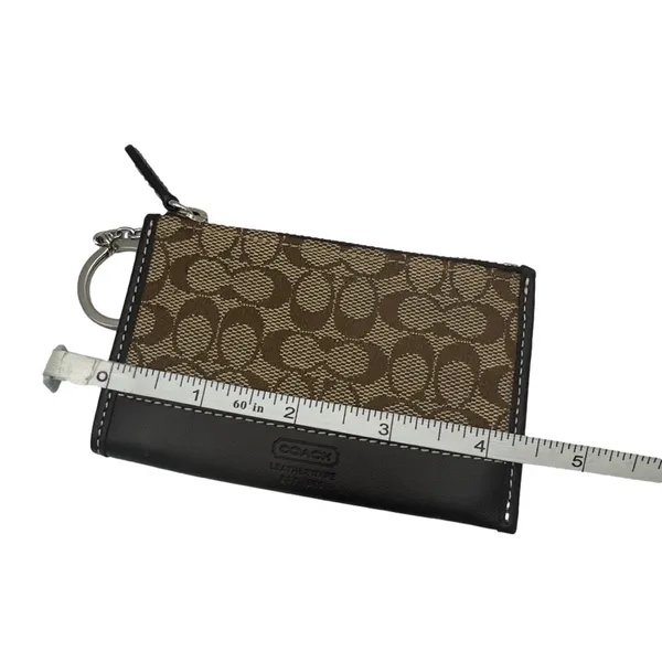 Y2K COACH Brown Signature Canvas Card Holder Coin Purse with Keychain - Image 6