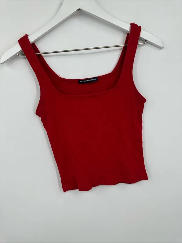 Brandy Melville Red Cropped Tank Top One Size - Image 5