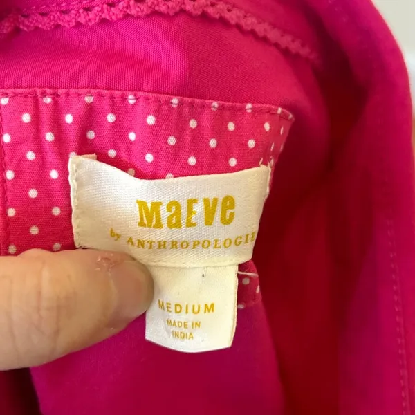Maeve Hot Pink Oversize Long Sleeve Button Down Cotton Blouse - Image 2