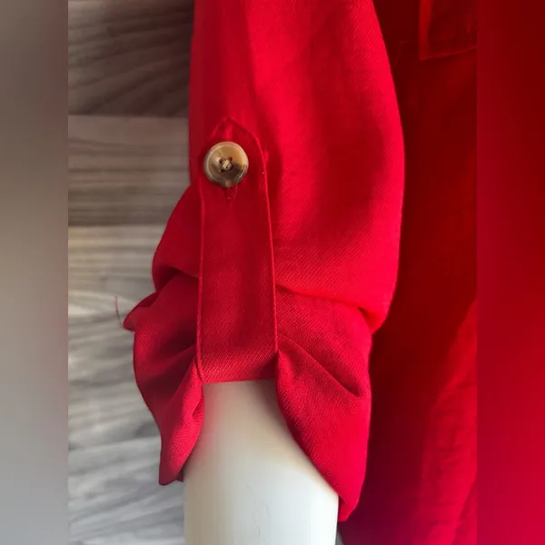 New Directions Red Relaxed Button Down Shirt Size L - Image 9