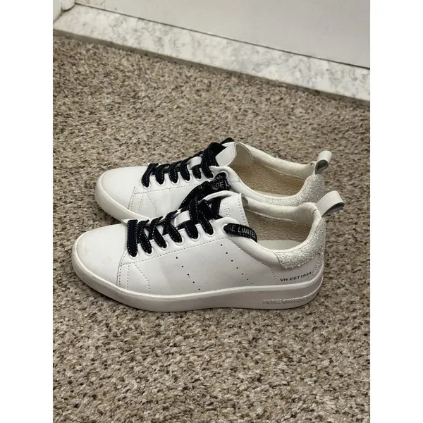 Vintage Havana Grant Silver Glitter White Leather Sneakers 6 - Image 9