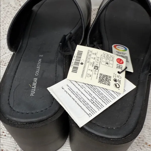 NWT Pull & Bear black retro thick platform high clog slip on open toe sandals 9 - Image 5