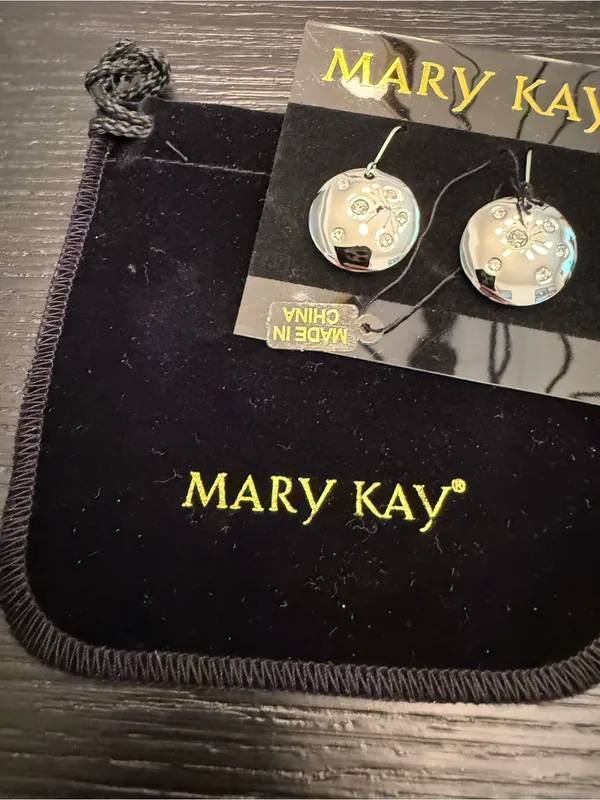 NEW Mary Kay Dangly Earrings Silver Circle Rhinestones Earrings Costume Jewelry - Image 4