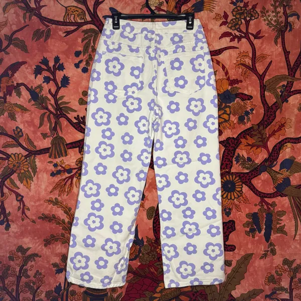 White Denim Purple Floral Jeans - Image 2