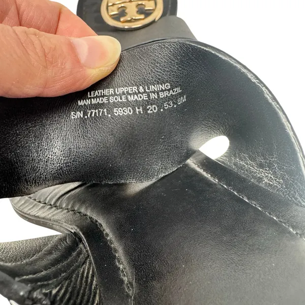 Tory Burch Benton Band Black Leather Logo Medallion Sandals 8 - Image 6