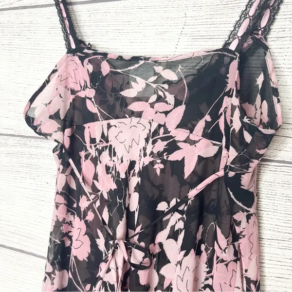 Vintage California Dynasty Sheer Black & Pink Floral Chemise Lingerie Size Large - Image 11