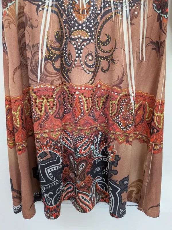 Paisley Rhinestone Embellished Boho Mini Dress Long Sleeve S - Image 7