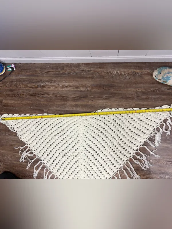 Cream Handmade Crochet Lacy Fringe Shall Scarf Wrap Boho Open Knit Cottagecore - Image 4