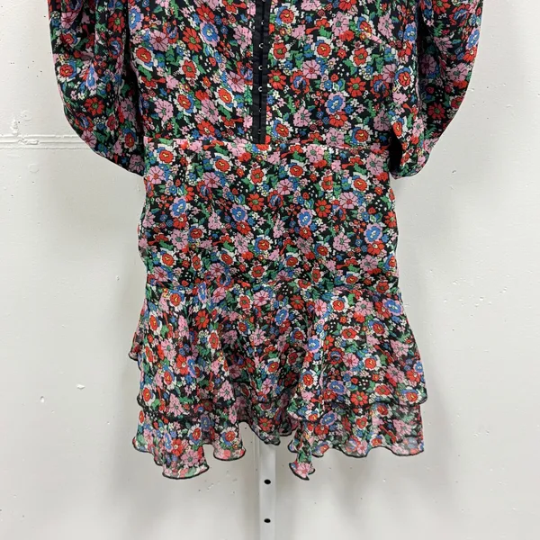 Collusion Floral Puff Sleeve Mini Dress Square Neck Ruffle Hem Multi-Color US 4‎ - Image 4