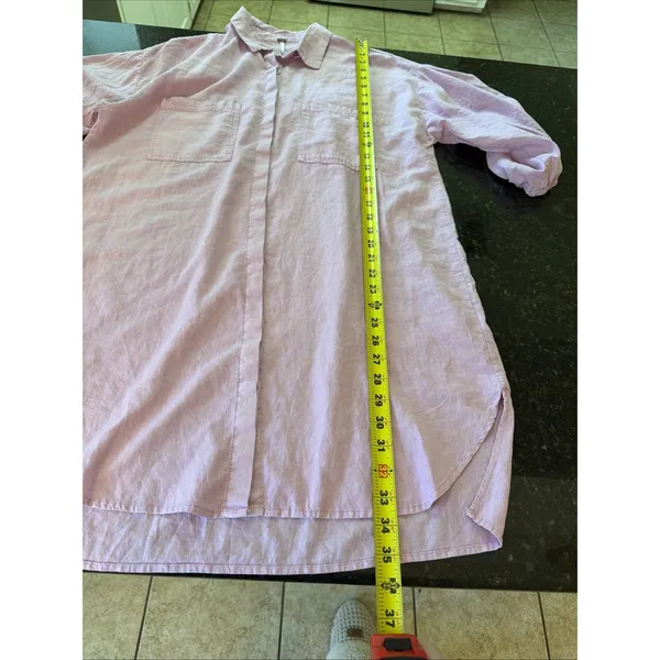 Young Fabulous and Broke Women's Linen Button Up Dress Sz XS Linen‎ Blend Lavender Tunic Shirt Dress - Image 9