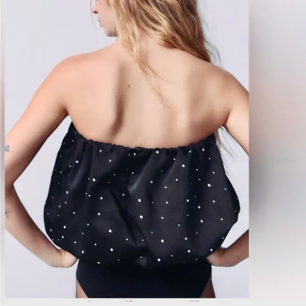 Zara NWT satin rhinestone black satin strapless bubble tube top holiday party - Image 10