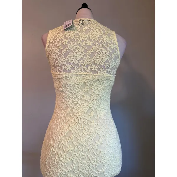 Forever21 Yellow Floral Lace y2k dainty boho Bodycon KneeLength Dress Small NWT - Image 3